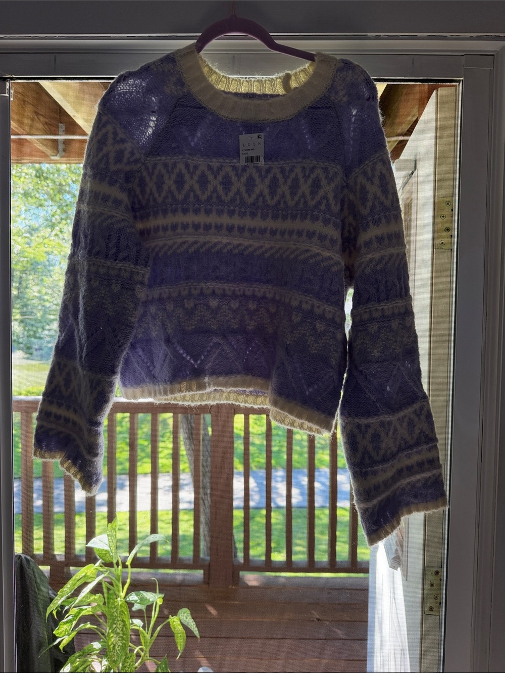 Lush Lavender and Cream Fair Isle Crew Neck Sweater